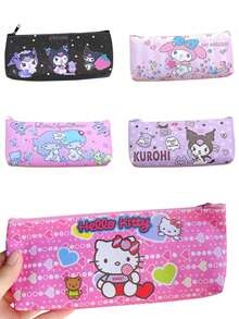 SANRIO 1个动漫Hello Kitty铅笔盒印花库洛米收纳袋美乐蒂文具学校圣诞节生日礼物返校学习用品（部分图案随机） - 彩色 - 查看 1