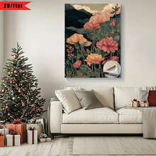 Enmarcado [2D Plano] 1 Pieza Patrón de Estilo Vintage, Representando un Jardín Exuberante| Pintura de arte en lienzo plano 2D, adecuada para decoración de regalos de Acción de Gracias y otras festividades, perfecta para decoración de hogar, habitación, sala de estar, dormitorio, baño, Halloween, marco de madera, se puede colgar directamente, no necesita instalación. - Multicolor - Ver 1