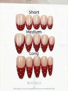 10pcs Handmade Nails Oval Almond Stiletto Nails Press On Nails Medium Short Long, Gentle Red Nails, Red French Tip Nails, White Polka, Simple Elegant Handcrafted Autumn Nails, Fall Press On Nails, Nails, Y2K Style Festival Nail Party Daily & Dating Use Beach Tropical Getaway Suitable,False Nail Art Suitable Women & Girls As Nail Supplies - 紅色 - 查看 1
