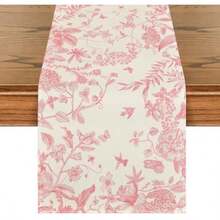 Artoid Mode - Camino de Mesa con Diseño Monocromático de Bosques, Pájaros y Flores para Decoración de Estaciones ,Primavera, Verano, Otoño, en Comedor, Cocina y Fiestas del Hogar, 13 x 72 Pulgadas(13" x 72", Table Runner Rosa) - Multicolor - Ver 2