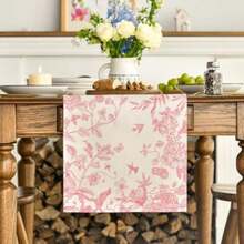 Artoid Mode - Camino de Mesa con Diseño Monocromático de Bosques, Pájaros y Flores para Decoración de Estaciones ,Primavera, Verano, Otoño, en Comedor, Cocina y Fiestas del Hogar, 13 x 72 Pulgadas(13" x 72", Table Runner Rosa) - Multicolor - Ver 4