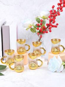 6pcs Set European Style Gold Plated Embossed Cups, Gold Embossed Tea/Coffee Cups, Living Room Decor Cups, Hotel Commercial Cups, Home Party Tea/Coffee Cups, Creative Drinking Cups - Multicolor - View 13