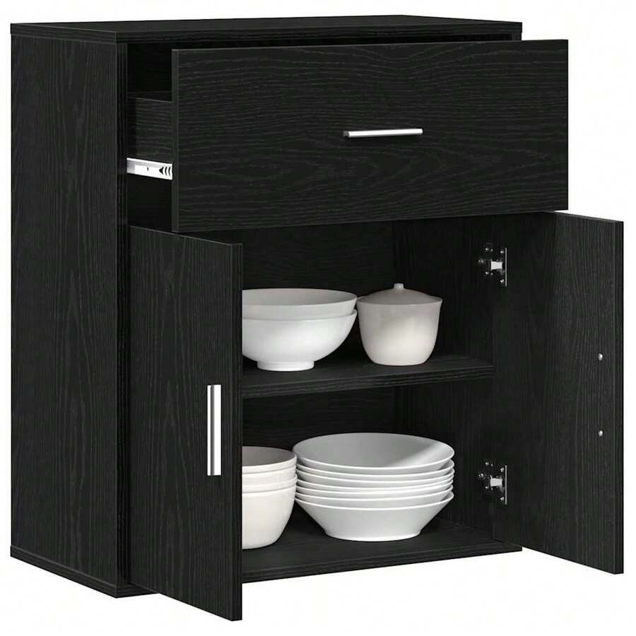 Credenza vidaXL in rovere nero, 60 x 31 x 70 cm, realizzata in materiale a base di legno. - nero - Visualizzare 1