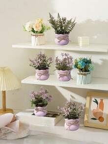 1盆迷你逼真盆栽，粉色系列人造花绿，家居装饰，办公桌/书桌/餐桌/梳妆台装饰仿真植物，情人节、生日、毕业、返校礼物，房间装饰，学习用品，人造盆栽组合，适用于家庭客厅、卧室、酒店装饰 - 彩色 - 查看 3