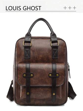 Mochila de trabajo vintage | Cinturón de cuero encerado en marrón oscuro con tachuelas de sauce para interpretar la estética vintage americana. Herrajes de metal envejecido, sistema de transporte de doble modo. Una bolsa para desbloquear la actitud hardcore de la exploración urbana y los viajes diarios. Sistema de función científica: el bolsillo horizontal grande proporciona un almacenamiento de acceso rápido, el compartimento principal es espacioso y puede acomodar fácilmente libros.