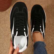 Spring Fall Outdoor Office Work Sport Tennis Shoes Women Sneakers Low Top Comfortable Casual Running Breathable Classic Walking Trainers Chunky Shoes Sneakers Shoes - 黑色 - 查看 4