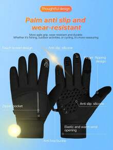 1 Pair Unisex Warm Gloves, Waterproof Windproof, Touchscreen Friendly, With Zipper Pocket/Breathable Mesh/Anti-Slip Silicone/Flip-Top Finger Design/Anti-Lost Buckle, Suitable For Skiing, Fishing, Cycling And Other Outdoor Sports In Cold Weather, Ideal Halloween And Christmas Gift, Black Unisex Winter Outdoor Sports Warm Gloves - Black - View 5