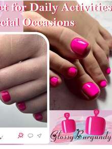 12包288片亮面按压式脚趾甲，短方形全覆盖亚克力假脚趾甲，红黑配色，女士美甲装饰，12种尺寸，12包脚趾甲按压式美甲用品 - 彩色 - 查看 7