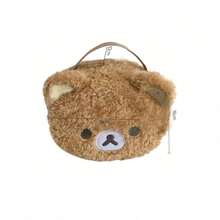 1PC Ladies Cute Plush Bear Makeup Bag - Portable Travel Bag With Adorable 3D Design, Embroidery, And Mesh Compartments For Storing Daily Essentials, Light Brown, Small Makeup Bag - 毛絨熊頭化妝包-1PC - 查看 2