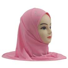 1pc Girls 3-8 Years Old Amira Children's Headscarf, Spring/Summer Lycra Aya Headscarf, Girls Lycra Rhinestone Amira Headscarf, Girls Printed Crescent Moon Headscarf, Children Islamic Arabic Shawl Headscarf - 1PC - View 10