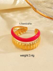 1pc Stainless Steel Fashionable Geometric Textured Ring, Suitable For Women's Daily Wear - Multicolor - View 7