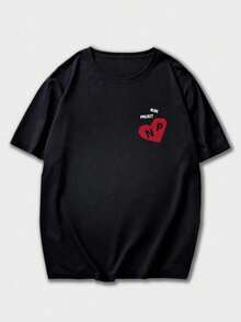 Fractyr Fractyr Áo thun nam tay ngắn cổ tròn in hình trái tim và chữ, kiểu dáng thường ngày, dễ phối đồ, phù hợp với mọi phong cách đường phố. - màu đen - Xem 8