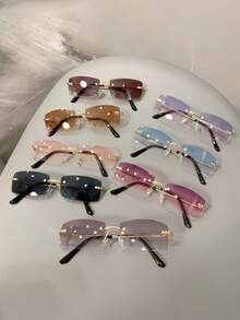1 par de gafas de moda con marco rectangular para mujer, diseño sin montura, gafas decorativas versátiles - Multicolor - Ver 1