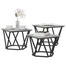 vidaXL Couchtisch 3 Stk. Graues Sonoma Ingenieure Holz und Stahl - Grau - Übersicht 1