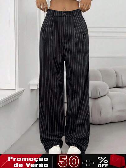 SV Calça Pantalona Alfaiataria Listrada Wide Leg