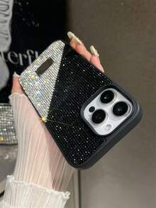 1pc Rhinestone Encrusted Shiny Black Soft Touch Comfortable Full Coverage Phone Case Compatible With IPhone 16 - Multicolor - View 8