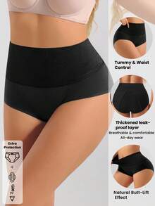 1pc Plus Size Women High Waist Leak-Proof Period Panty, Thicker 3-Layer Shaping Underwear, Comfortable & Full Coverage Triangle Brief