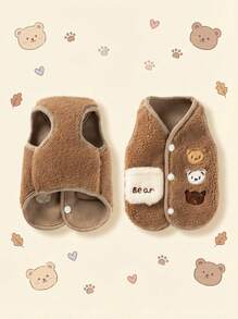 PETSIN 1件/2件装天鹅绒宠物背心+宠物垫套装，小型犬猫秋冬服装，双腿宠物外套，卡通图案宠物背心，适合小型猫狗