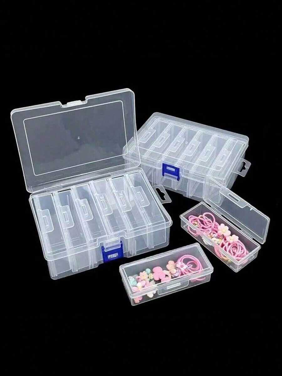 1 Set 6-In-1 Clear Plastic Storage Box With Locking Clasp - Durable, Multipurpose Organizer For Girls Hair Accessories, Rubber Bands, Jewelry, DIY Crafts And Small Tools