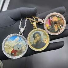 Customized Personalized Copper Photo Pendant, Sparkling Custom Picture Circular Frame Hanging Chain Necklace, Unique Holiday Gift For Friends, Personalized Jewelry Bridesmaid Gift, Special Occasion Jewelry, Fashionable Design, Polishing Process, Durable Pendant, Commemorative Collectible, Engraved Necklace, Wedding Accessories - Multicolor - View 2