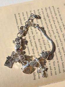 1pc Y2K Charm Bracelet, 1pc Charm Bracelet, Retro Streetwear Fashion Bracelet, 1pc & Heart Charm Bracelet, Glow-In-The-Dark Bracelet - Silver - 查看 1