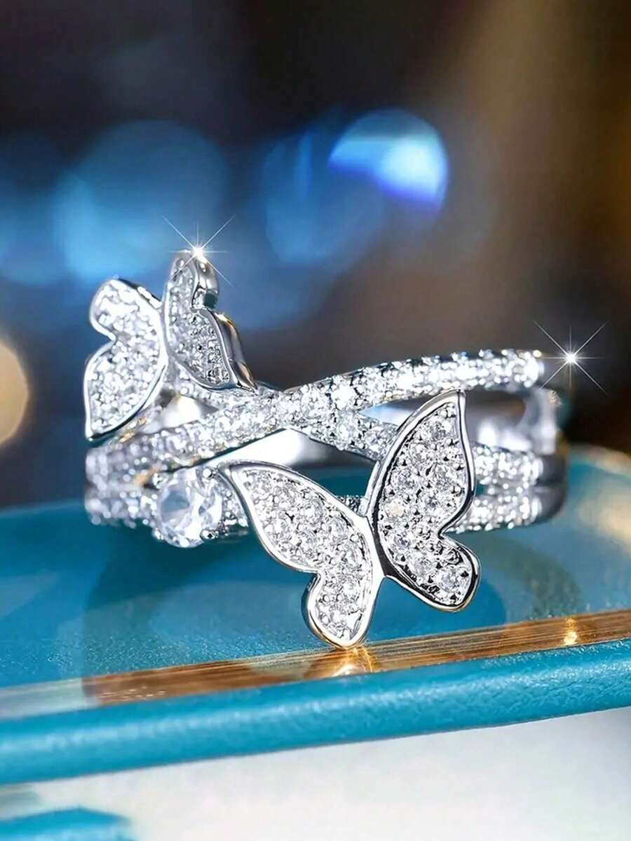 1pc Elegant Cubic Zirconia Ring, Suitable As Valentine's Day Gift, Wedding Gift, Engagement Gift, Anniversary Gift Or Party Jewelry For Women