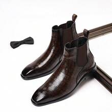 Men's Chelsea Ankle Boots, Black Leather Business Casual Slip-On Boots, Versatile Formal & Commute Shoes - Brown - View 3