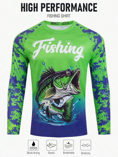 Camiseta con estampado de pesca 3D para hombres, camiseta deportiva para ciclismo al aire libre, de punto transpirable y de secado rápido, de manga larga para todas las estaciones