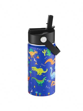 Botella de agua térmica de 12 onzas, vaso de vacío de doble pared a prueba de fugas de vidrio para viajes, botella de agua de metal con pajita, adecuada para estudiantes