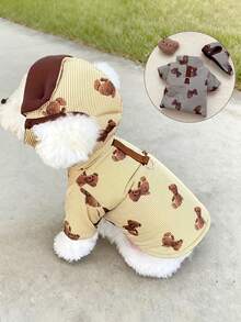 Pet Clothes Set, Warm Winter Outfit With Hat, Cute Cartoon Print With Leash Buckle, Suitable For Small Dogs And Cats - Multicolor - View 1