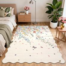 ANPHON Modern Floral Fan-Shaped Edge Rug Machine Washable Soft Non-Slip Low-Pile Non-Shedding For Bedrooms Dining Rooms Offices Game Rooms Laundry Rooms Entryways Farmhouses And Party Decorations - 米色 - 查看 2