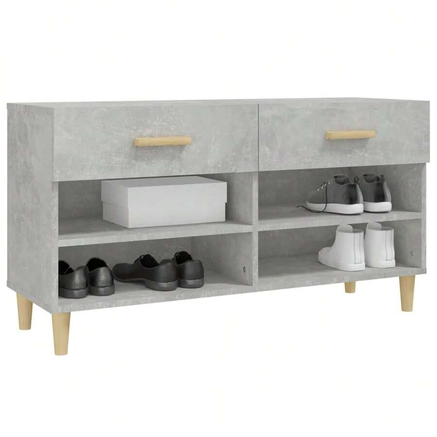 Armário para sapatos vidaXL, cinza concreto, 102x35x55 cm, material à base de madeira - Cinza - Ver 1