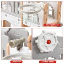 Tobogán 8 en 1 con aro de baloncesto, telescopio, volante, túnel, pelota y espacio de almacenamiento. Ideal para patio, interior y exterior. - Rosa - Ver 6