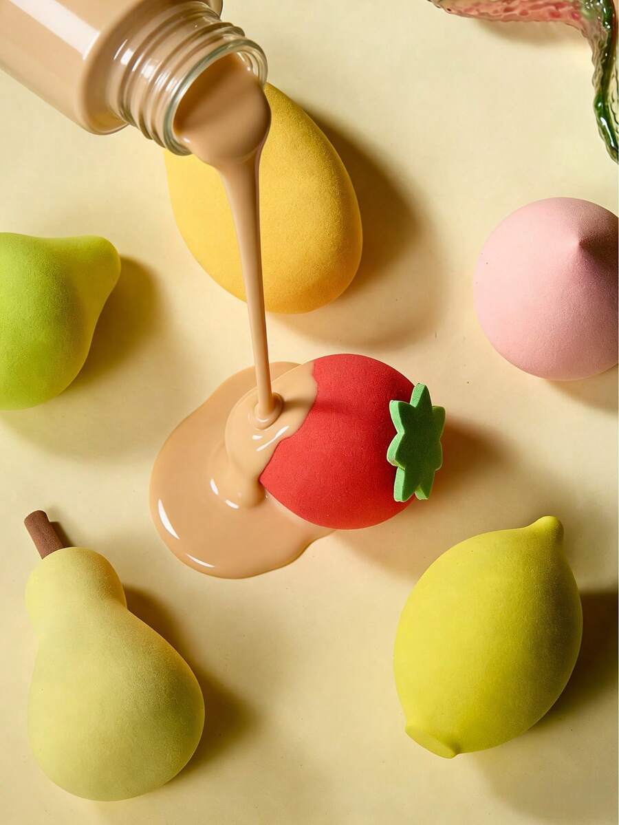 6 piezas Esponjas de maquillaje con forma de fruta, esponjas de belleza para mezclar base, perfectas para líquidos, cremas y polvos, esponjas de maquillaje multicolor, duraderas y elásticas, esponjas multicolor secas y húmedas, herramientas de maquillaje profesionales adecuadas para todo tipo de piel, esponjas de base para maquillaje sin látex secas y húmedas, incluye borla de polvo con cojín de aire, esponjas de mezcla sin látex y herramientas de maquillaje - Multicolor - Ver 1