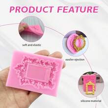4pcs Silicone Photo Frame Chocolate Molds, Baroque Style Air-Dry Clay Molds, Fondant Photo Frame Molds, Suitable For Crafts, Baking, Cupcake Decorations, Cake Decorations, Chocolate Candies, Etc. - Multicolor - View 3