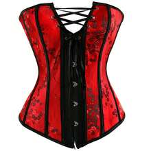 Jutrisujo Women's Corset Bustier Plus Size Brocade Pattern Lace Up Through Top Floral Overbust Halloween Costume Renaissance Red - 6180-red - View 11