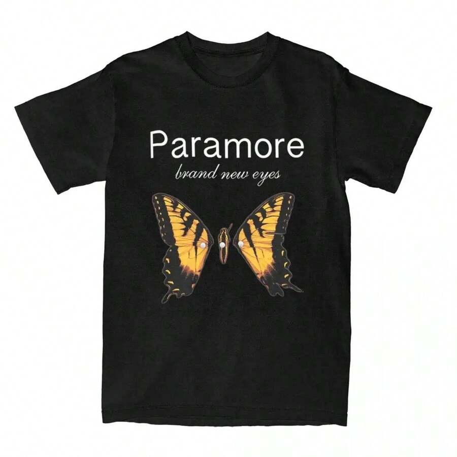 Camisetas casuales de moda Y2K, camiseta con logo de mariposa de Paramore, conjuntos de camisetas de algodón vintage, ropa de camiseta, top de algodón impreso unisex - Negro - Ver 1