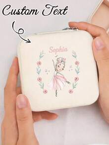 1pc Personalized Jewelry Box (Optional Unicorn, Mermaid Or Floral Pattern), Customized Name Women's Jewelry Box, Bridesmaid Jewelry Box, Girls Jewelry Storage Box, Ring Box, Travel Jewelry Box With Name Customization; Beige Customized Style, With Zipper Closure And Fabric Lining; Perfect Bridesmaid Proposal Gift Or Couple Keepsake. - Multicolor - View 5