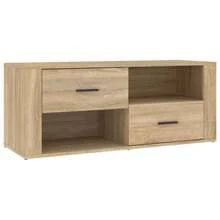 Larryhot Mueble para TV madera contrachapada color roble 100x35x40 cm, Robusto y duradero, fácil de montar, una opción ideal para la decoración del hogar - Marrón - Ver 2