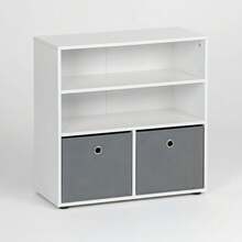 Ecommerc3 MOBLEKIT | Wooden Shelves For Storage And Decoration, Cube Or Rectangular Models With Door Or Drawer Options - 3-tier Bookshelf 60x30x60 cm White and Grey - View 4