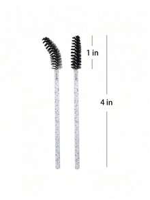 100 pièces/50 pièces Baguettes de mascara jetables, brosses à cils, brosses à sourcils avec brillant cristal, outils de maquillage pour extension de cils - Noir - Voir 4