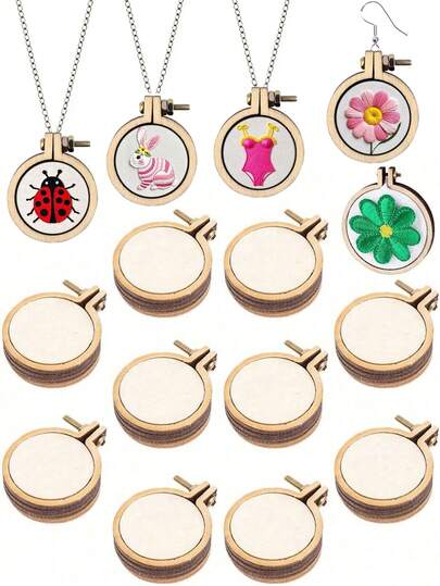 2/6/10pcs Mini Embroidery Hoops Wooden Cross Stitch Frames, Handmade Pendant Craft Embroidery Set, Suitable For DIY Crafts, Earrings, Necklace Accessories