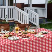 3Pcs Red And White Checkered Tablecloth Decorations, Disposable Plastic Red Gingham Tablecloth Buffalo Plaid Table Cover For Ba By Shower Bridal Wedding Birthday Party Supplies,54 X 108 Inch,RedandWhite - 紅與白 - 查看 5