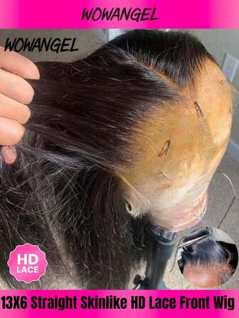 WOWANGEL 13x6 Äkta HD Lace Front Peruk med Äkta Hår, Rak, Äkta Hår med Äkta Hår, Förplockad, Naturlig Hårlinje, 250 % Täthet, Äkta HD Lace Front Peruk med Äkta Hår, För Kvinnor