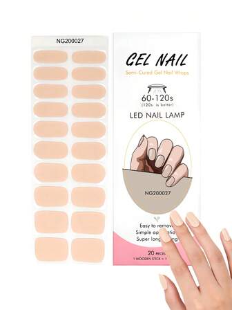 1 Box Of 20pcs Natural, Long-Lasting, Classic Nude Color DIY Simple Bare Nail UV Gel Stickers, Easy To Wear And Remove