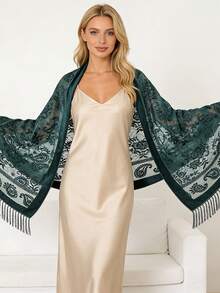 1 chiếc khăn choàng ren họa tiết Paisley, khăn choàng thanh lịch, đa năng, phù hợp cho các dịp lễ hội, hẹn hò và phối cùng váy. - màu xanh lá - Xem 1