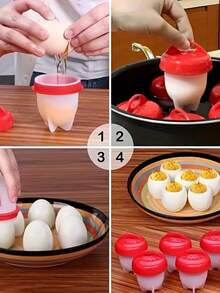 Non-Stick Silicone Egg Cooker - Easily Boil Eggs, Red Lid With White Handle, Suitable For Frying Pan Or Wok, Essential For Cooking | Modern Kitchen Tool | Durable Cooking Utensil, Egg Cooker, Kitchen Essential - Multicolor - View 3