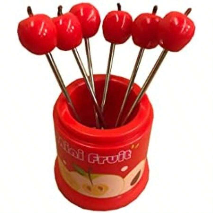 Aleissi | Tenedor, Palillo de Mini Frutas Set 6pz Acero Inixidable, Cocina ()(Rojo Manzana) - Multicolor - Ver 1