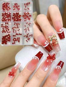 12pcs Cartoon Bow Nail Art Decoration Mixed Set, Meilard Red 3D Resin Bow Nail Art Accessories Nails - Red - View 1
