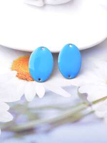 6 piezas de conectores ovalados de cobre con esmalte de doble cara, dijes geométricos de esmalte colorido para accesorios de joyería DIY - oval - Ver 3